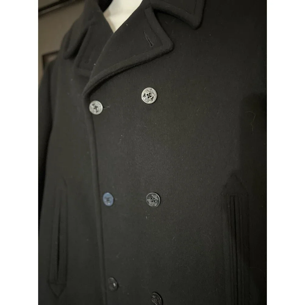 Banana Republic Men's Size XL Black Wool Button Down Coat, Double Breasted